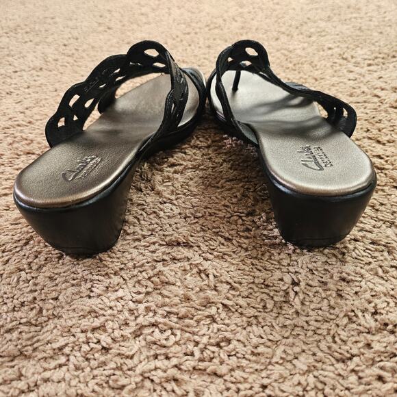Clarks Bendables Wedge Sandals Womens 10M Black 37059 Comfort Slip On Slides - Picture 5 of 10